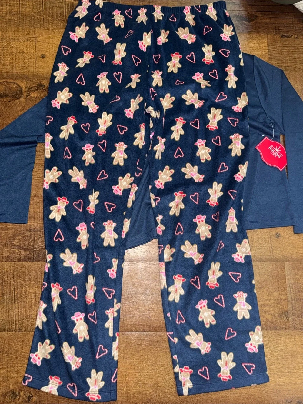 Holiday Time Navy Blue Gingerbread Pajama Set with Pink Accents